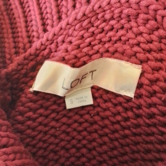 LOFT Chunky‎ Knit Oversized Sweater Size S Fuchsia Cotton Blend 3/4 Sleeve - Picture 9 of 11
